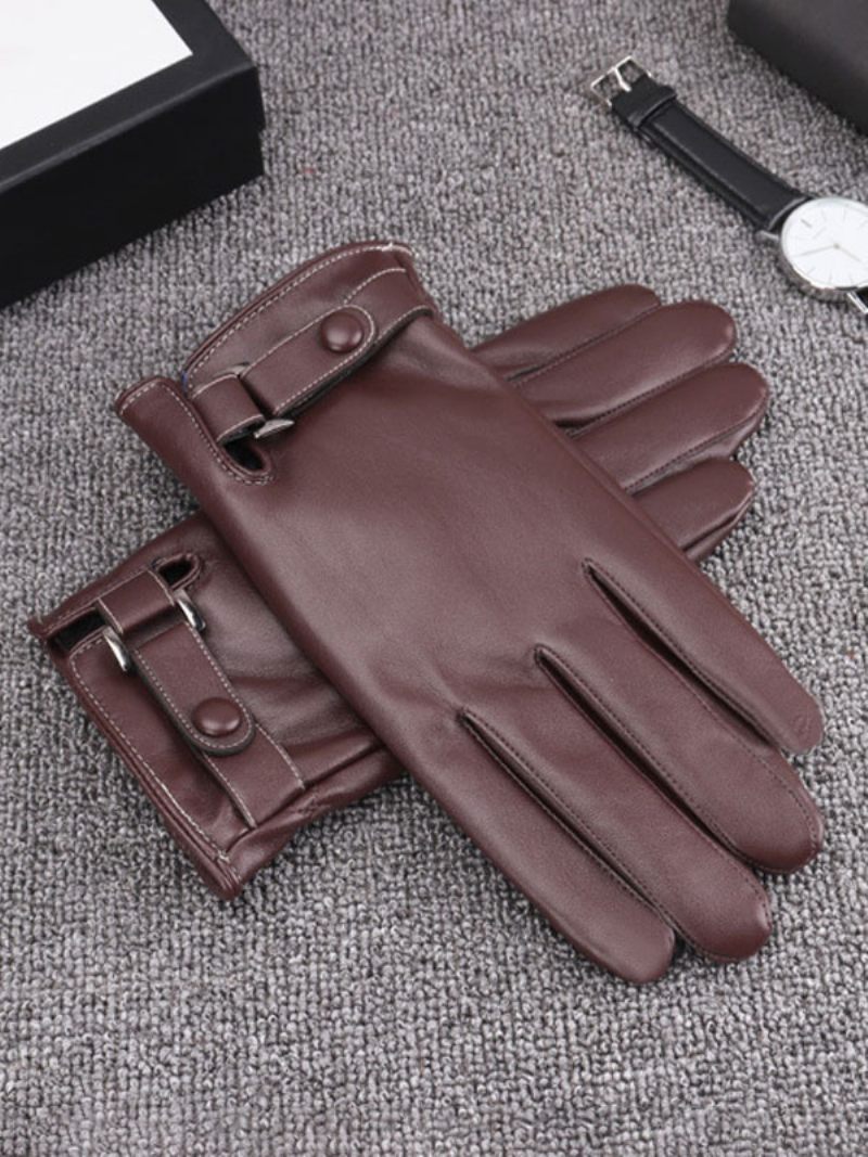 Gants Pour Hommes Cuir Pu Imperméables Chauds D'hiver - Marron Café