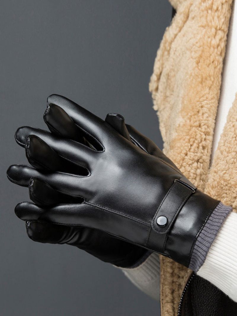 Gants Pour Hommes Cuir Pu Imperméables Chauds D'hiver - Gris