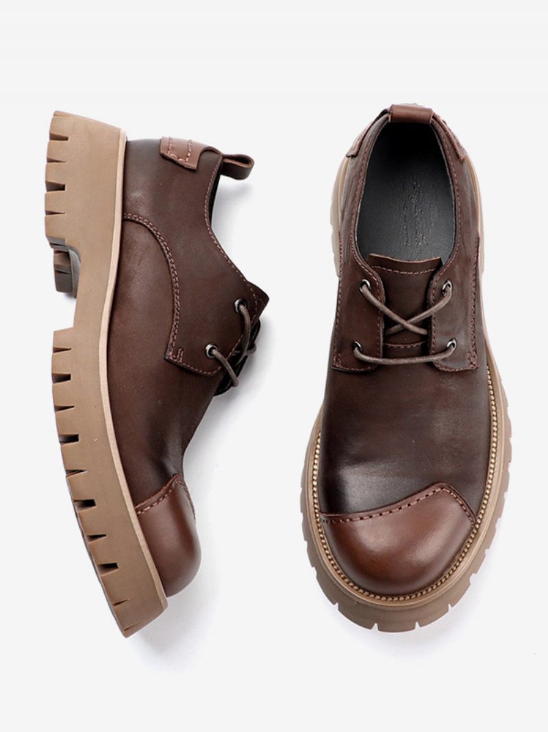 Bottes Chelsea Pour Hommes Cuir Pu Marron Café À Bout Rond - Marron Café