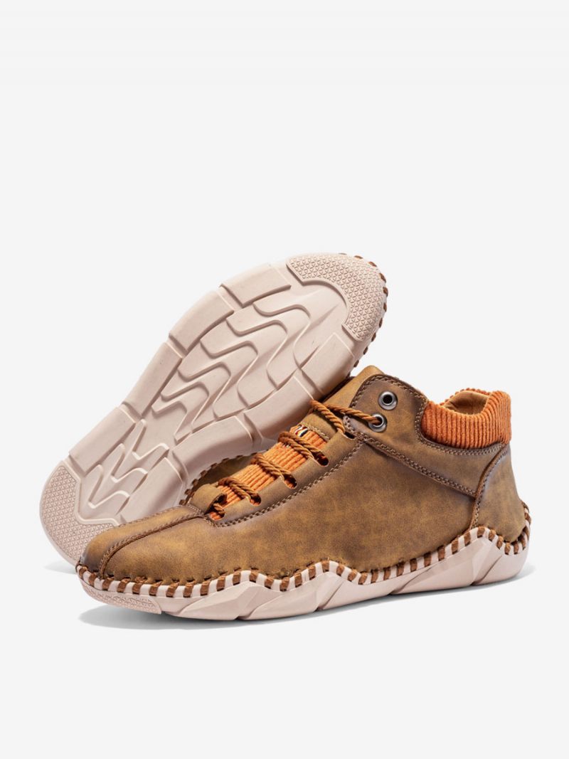 Bottes Chukka Pour Hommes Cuir Pu À Bout Rond - Café Marron