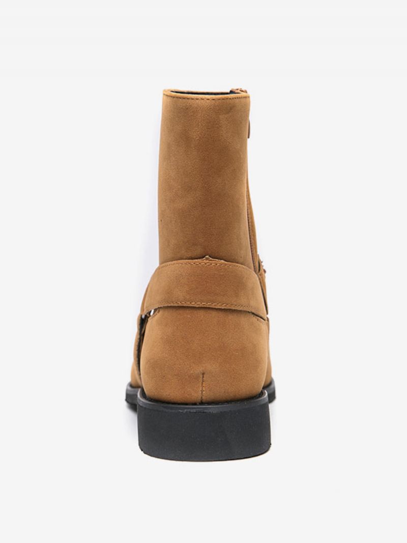 Bottes Pour Hommes Bottines Chelsea Cuir Suédé Bout Rond - Marron Café