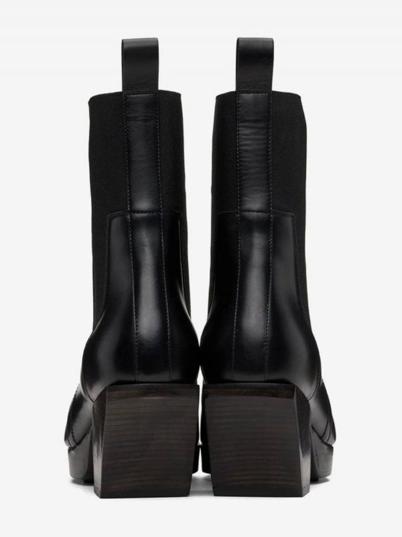 Bottes À Talons Hauts Pour Hommes Bout Carré Noir Semelle Caoutchouc Zigzag Languette Traction Arrière Panneaux Latéraux Élastiques Chelsea Bal Promo - Noir