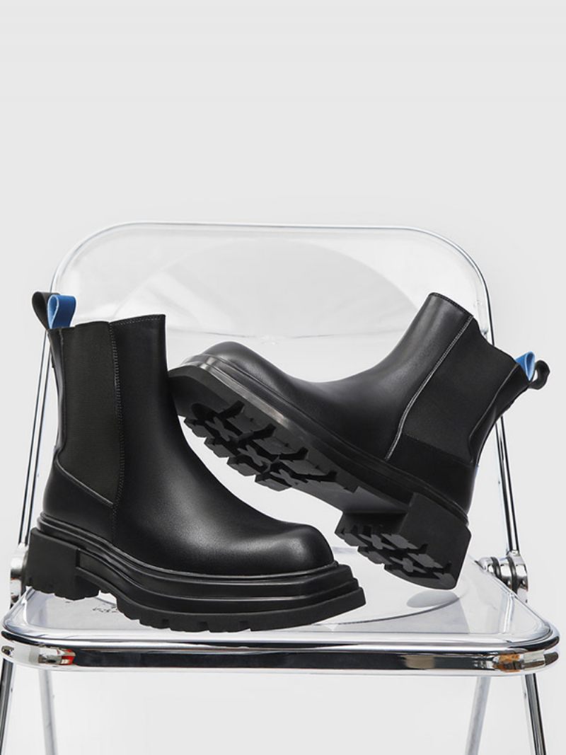 Bottines Chelsea Noires Pour Hommes À Bout Rond - Noir