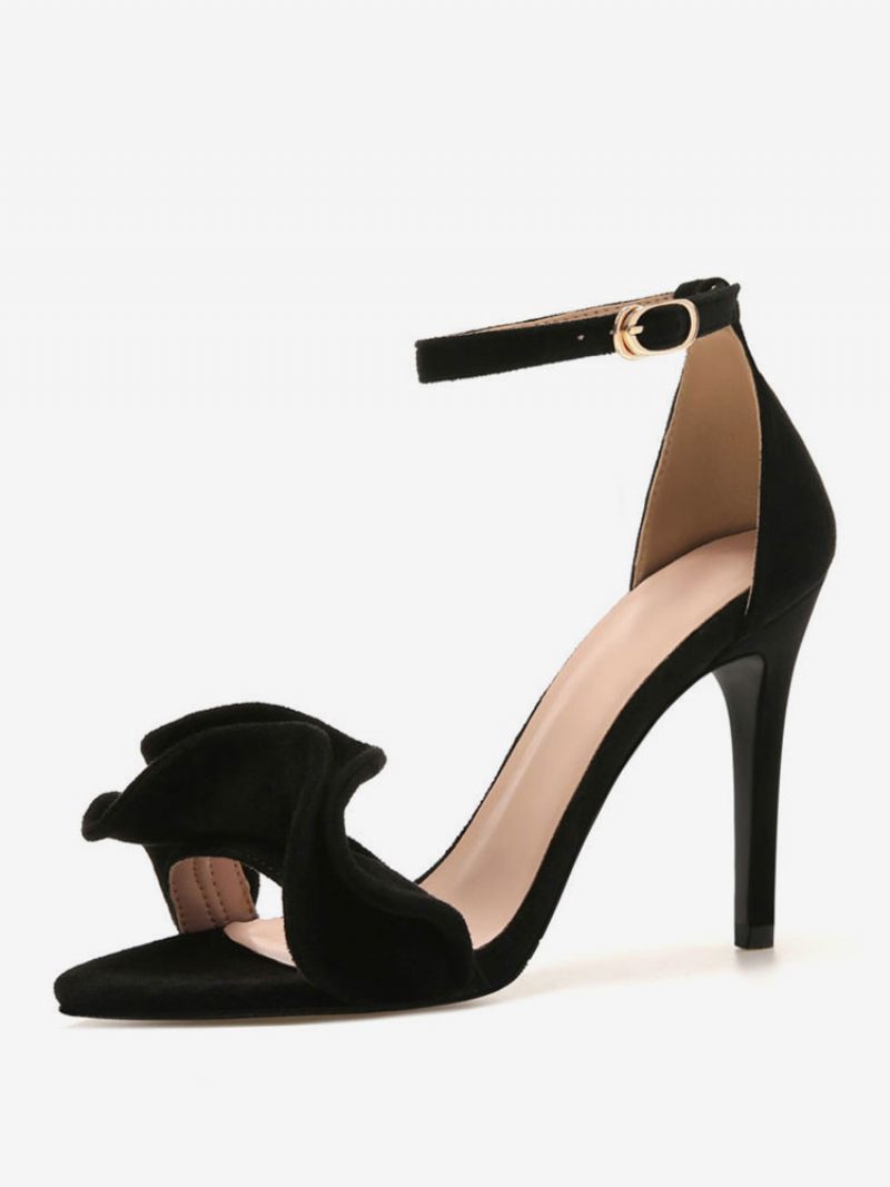 Sandales Soirée À Talon Aiguille Et Bride Cheville Bordeaux Pour Femmes - Noir