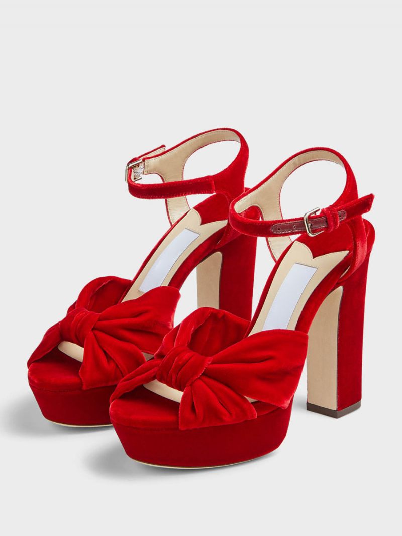 Sandales À Talons Blocs Pour Femmes Plateforme Blanche Conçues Avec Bride La Cheville - Rouge