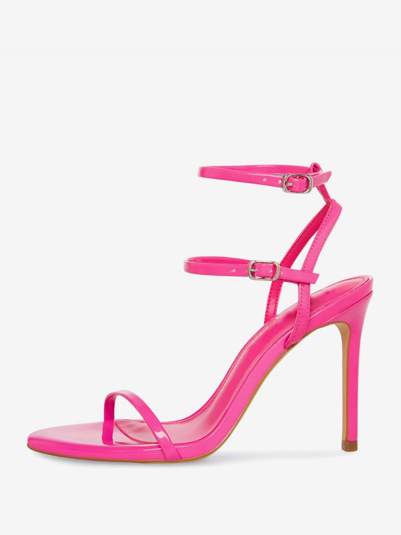 Sandales À Talons Pour Femmes Noires Bout Ouvert Talon Aiguille Bride La Cheville - Rose
