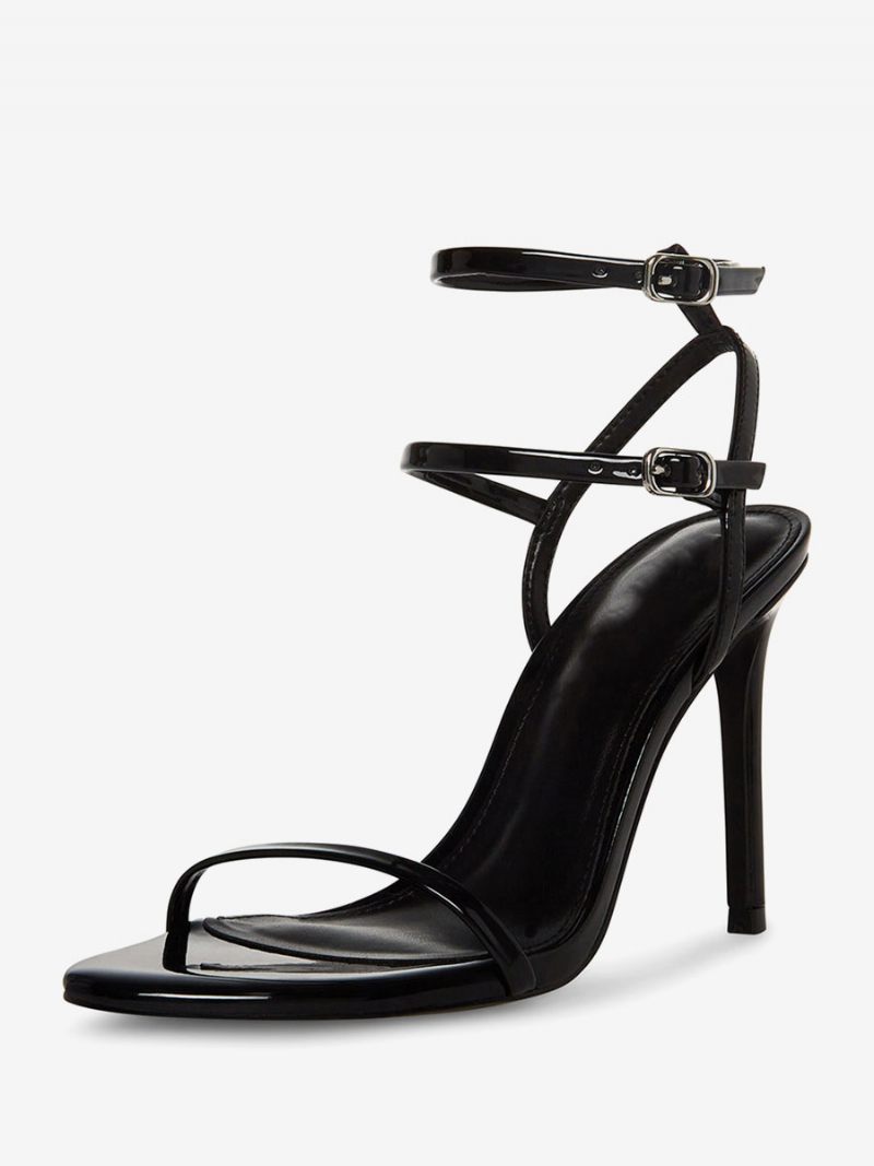 Sandales À Talons Pour Femmes Noires Bout Ouvert Talon Aiguille Bride La Cheville - Noir