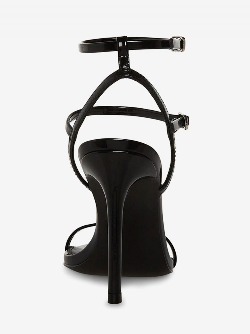Sandales À Talons Pour Femmes Noires Bout Ouvert Talon Aiguille Bride La Cheville - Noir