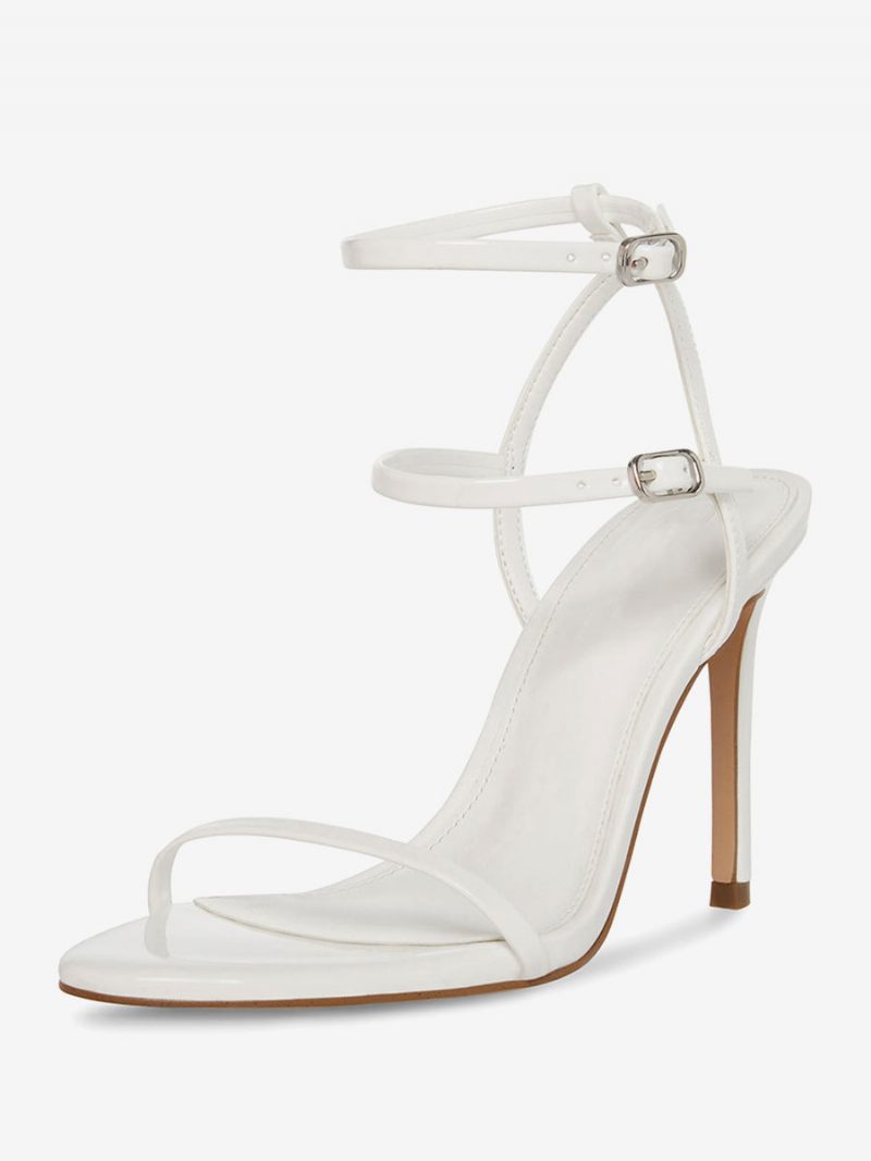 Sandales À Talons Pour Femmes Noires Bout Ouvert Talon Aiguille Bride La Cheville - Blanc