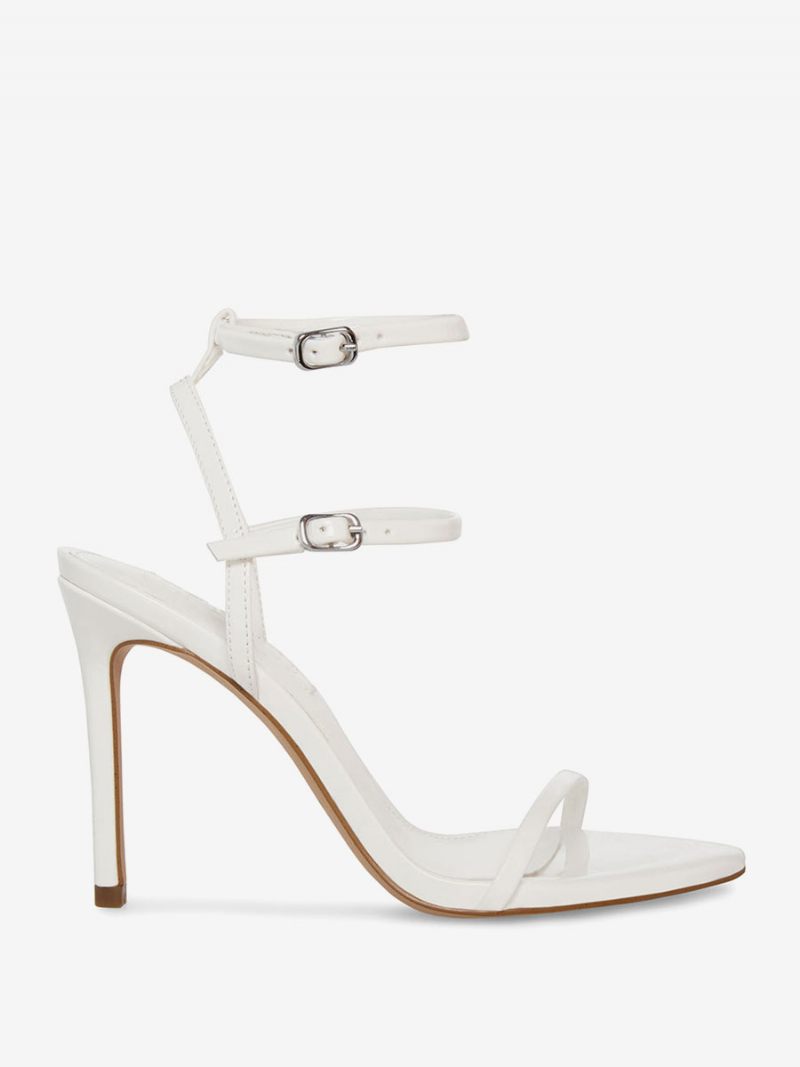 Sandales À Talons Pour Femmes Noires Bout Ouvert Talon Aiguille Bride La Cheville - Blanc