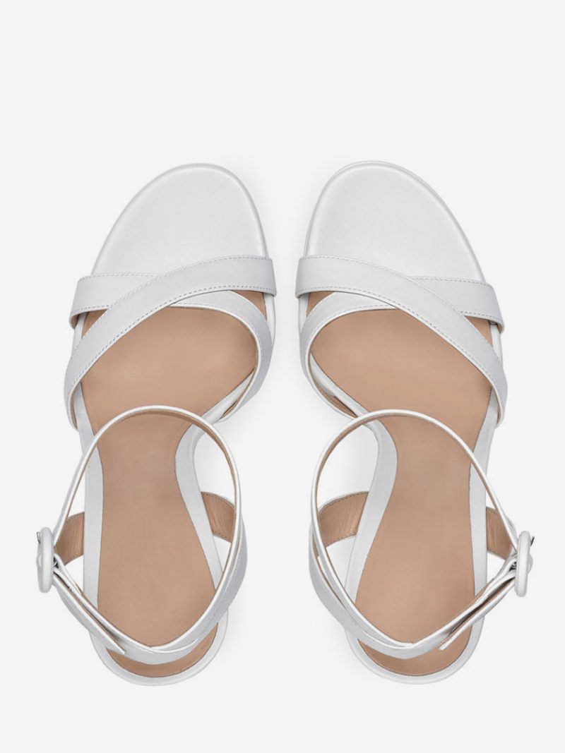 Sandales À Talons Hauts Pour Femmes Épais Bout Ouvert Bride Arrière Talon Bloc - Blanc