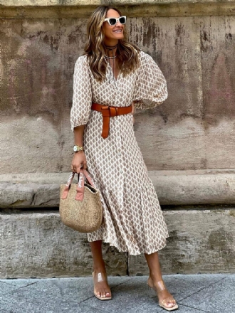 Robe Bohème Pour Femme Col V Trois Quarts Ceinture Plusieurs Niveaux Robes Midi Décontractées Au Quotidien