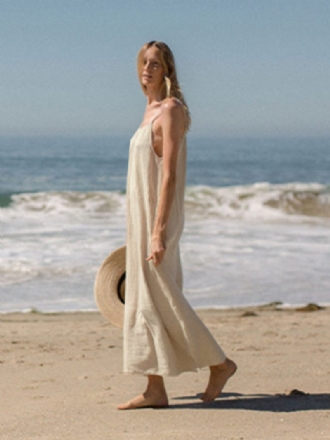 Robe Bohème À Lacets Pour Femmes Col Bijou Sans Manches Plage Surdimensionnée