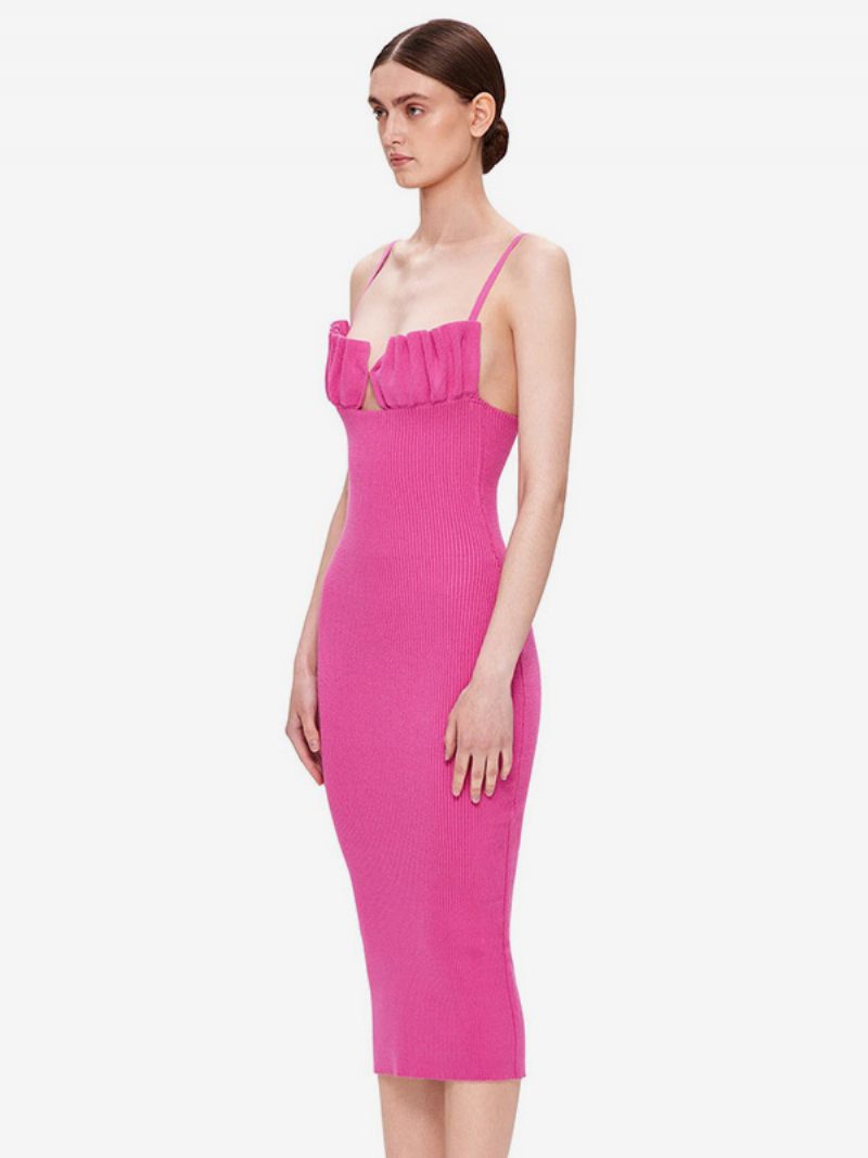 Robes Moulantes Pour Femmes Bretelles Roses Col Dos Nu Chic Sans Manches Robe Crayon - Rose