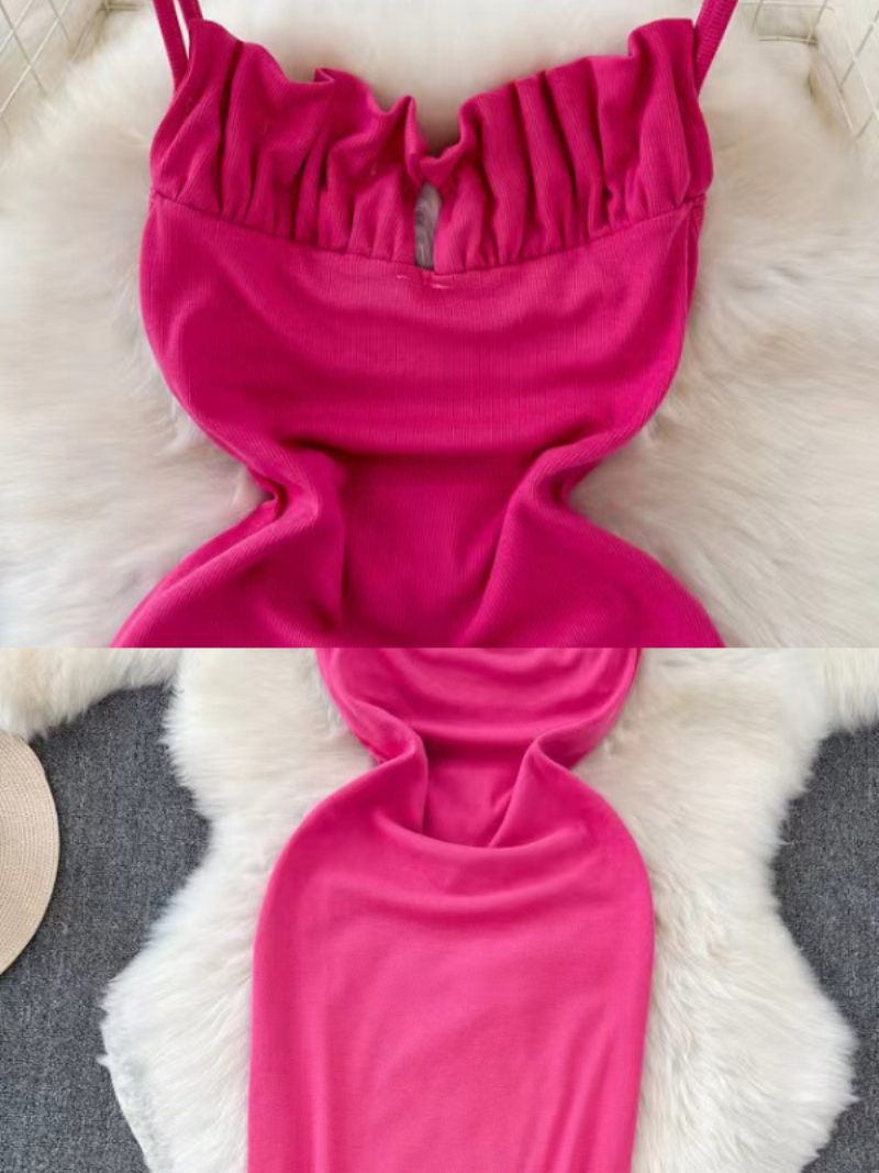 Robes Moulantes Pour Femmes Bretelles Roses Col Dos Nu Chic Sans Manches Robe Crayon - Rose