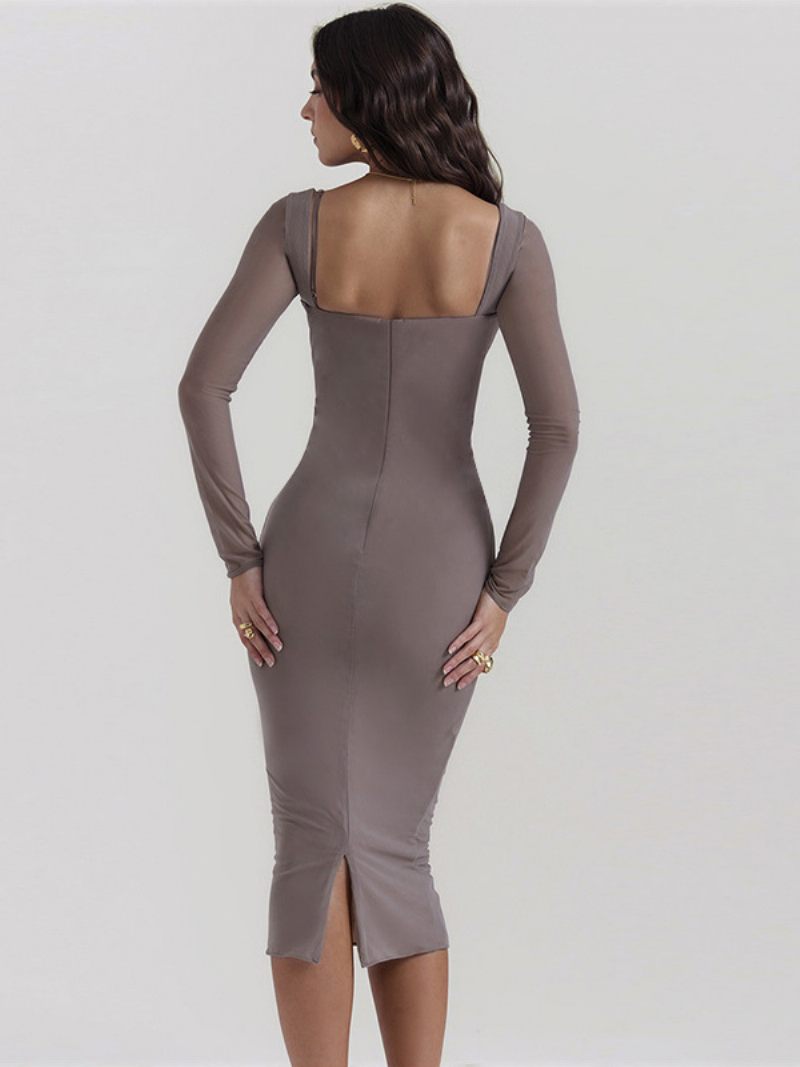 Robes Moulantes Pour Femmes Col Cœur Dos Nu Fente Basse Robe Crayon - Gris