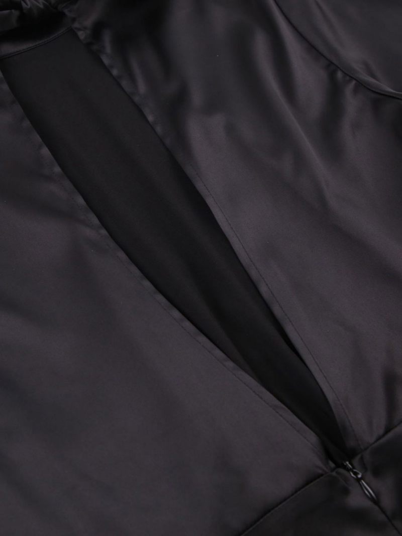 Robes Moulantes Pour Femmes Manches Longues Noires Robe Fourreau Mi-longue Sexy À Col Bijou - Noir