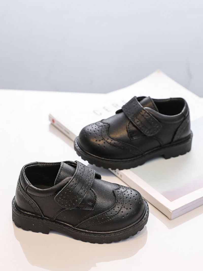 Mocassins Brogue Pour Garçon À Bout Rond Cuir Pu Noir Enfiler Chaussures Fête - Noir
