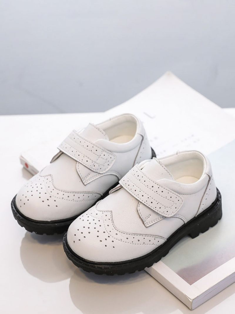 Mocassins Brogue Pour Garçon À Bout Rond Cuir Pu Noir Enfiler Chaussures Fête - Blanc