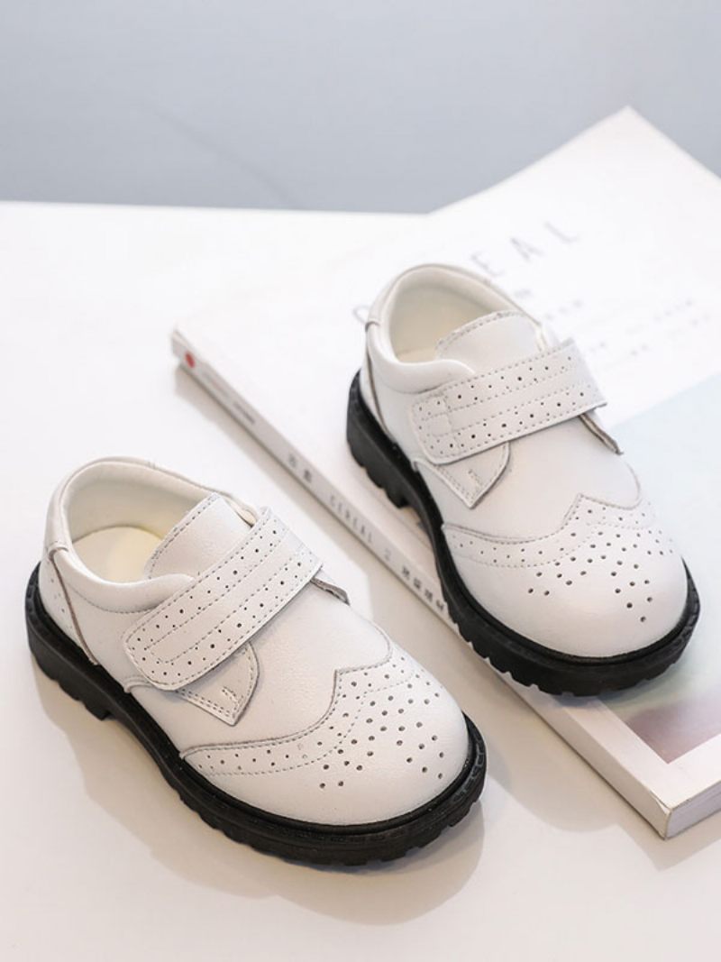 Mocassins Brogue Pour Garçon À Bout Rond Cuir Pu Noir Enfiler Chaussures Fête - Blanc