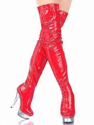 Chaussures Danse Pôle Femmes Bottes Noël Au Dessus Du Genou Plate-forme Rouge Talon Haut Cuissardes Sexy Strip-teaseuse
