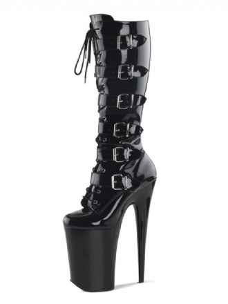 Chaussures Pole Dance Pour Femmes Bottes Sexy À Talons Hauts Bout Rond Fermeture Éclair Talon Aiguille Rave Club Noires Au Dessus Du Genou Strip-teaseuse