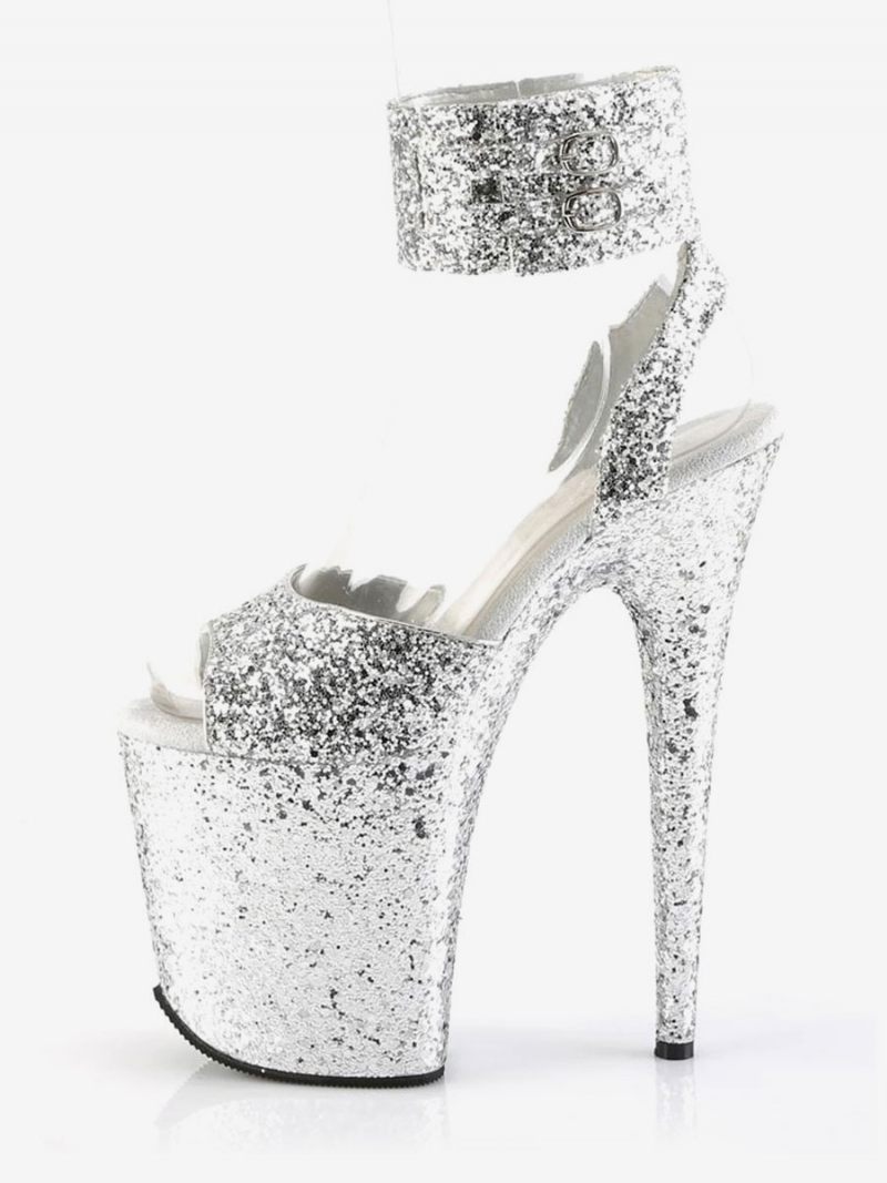 Chaussures Pole Dance Pour Femmes Sandales Sexy À Talons Hauts Cuir Noisette Bout Ouvert Stiletto Strip-teaseuse