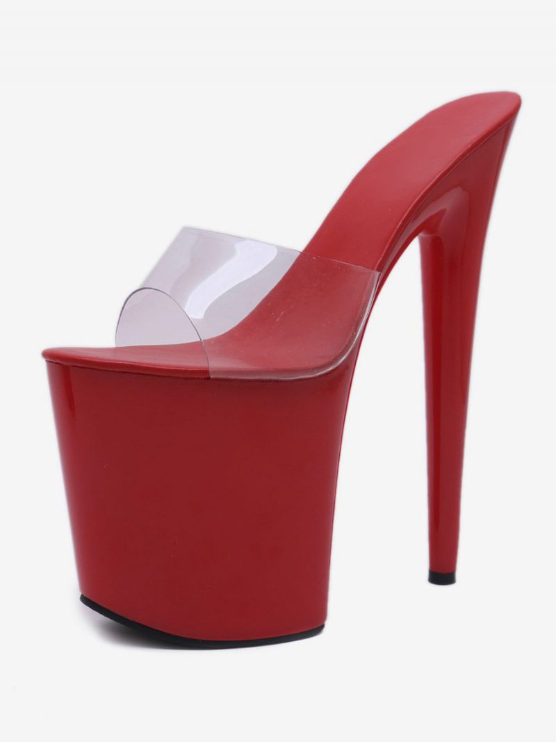 Chaussures Pole Dance Sexy Pour Femmes Plateforme Bout Ouvert Talons Hauts Sandales Strip-teaseuse - Rouge