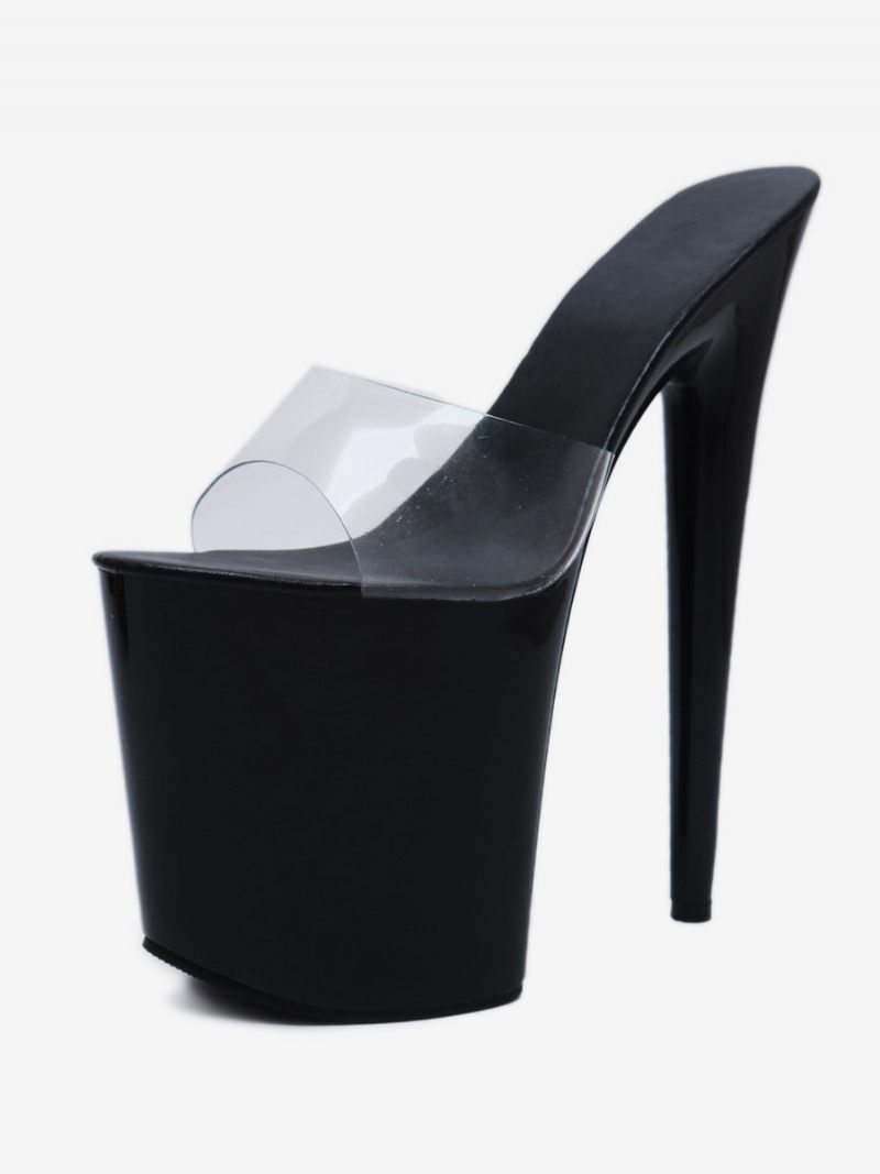 Chaussures Pole Dance Sexy Pour Femmes Plateforme Bout Ouvert Talons Hauts Sandales Strip-teaseuse - Noir