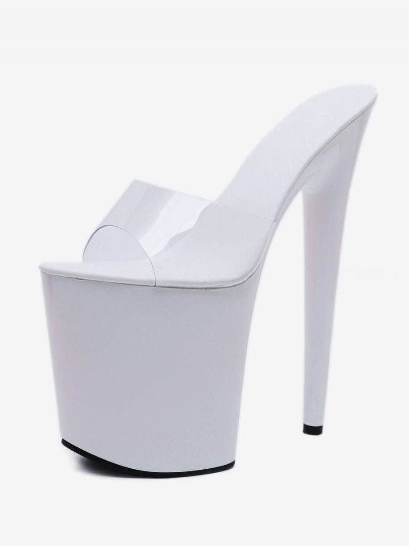 Chaussures Pole Dance Sexy Pour Femmes Plateforme Bout Ouvert Talons Hauts Sandales Strip-teaseuse - Blanc