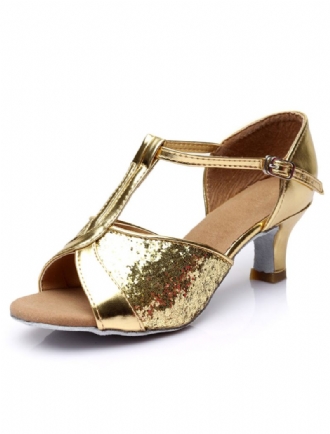 Chaussures Salon Noires À Paillettes Et Bandages Type T Pour Femmes