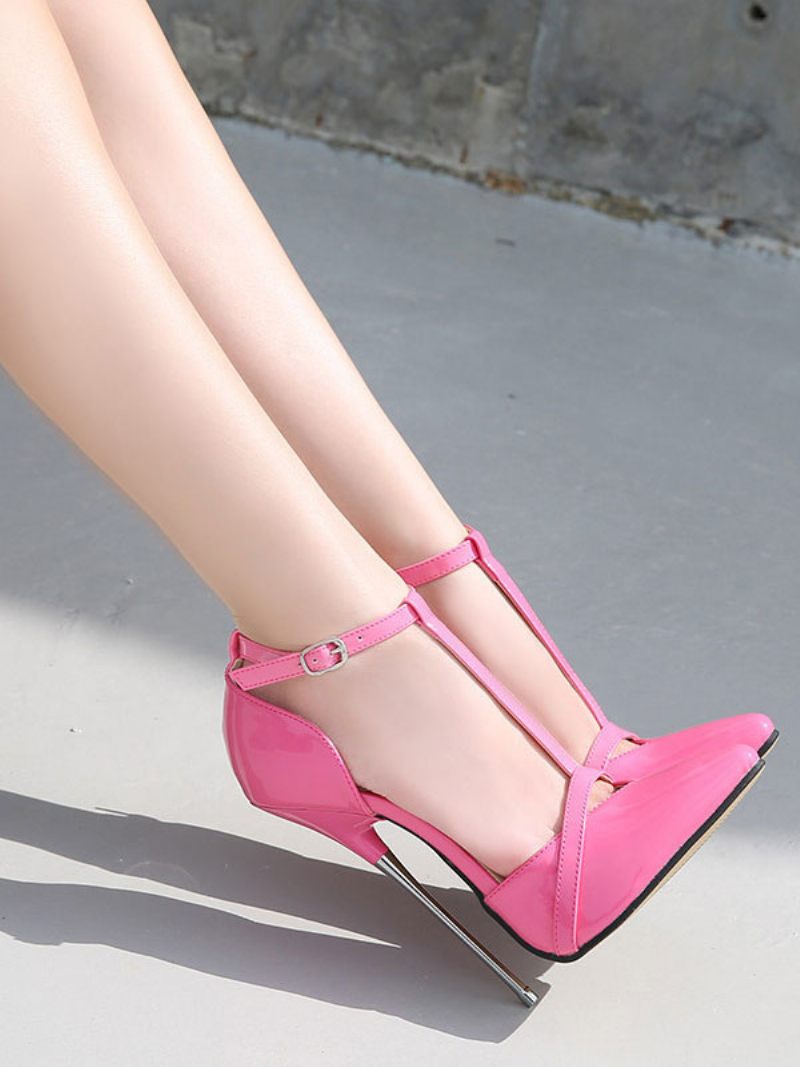 Femmes Rose Talons Hauts Magenta Bout Pointu Chaussures Sexy Talon Aiguille Cuir Pu Bride À La Cheville - Magenta