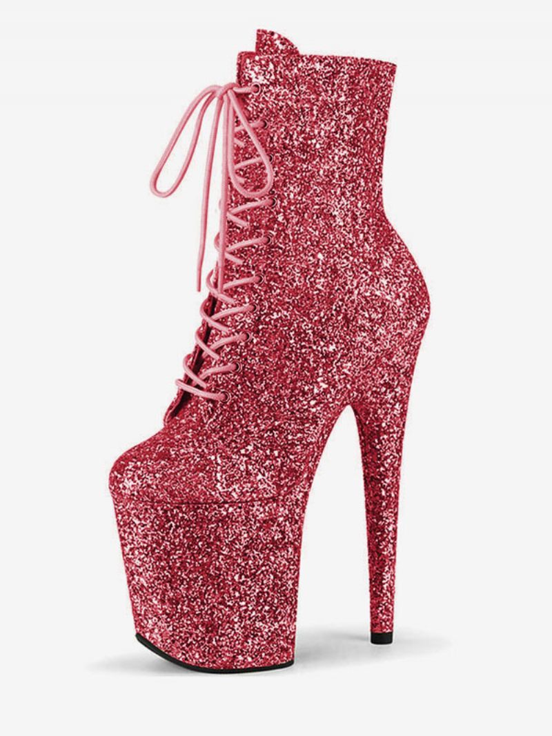Pole Chaussures Danse Bottines À Lacets Et Talons Aiguilles Pour Femme Avec Plateforme 10.2 cm