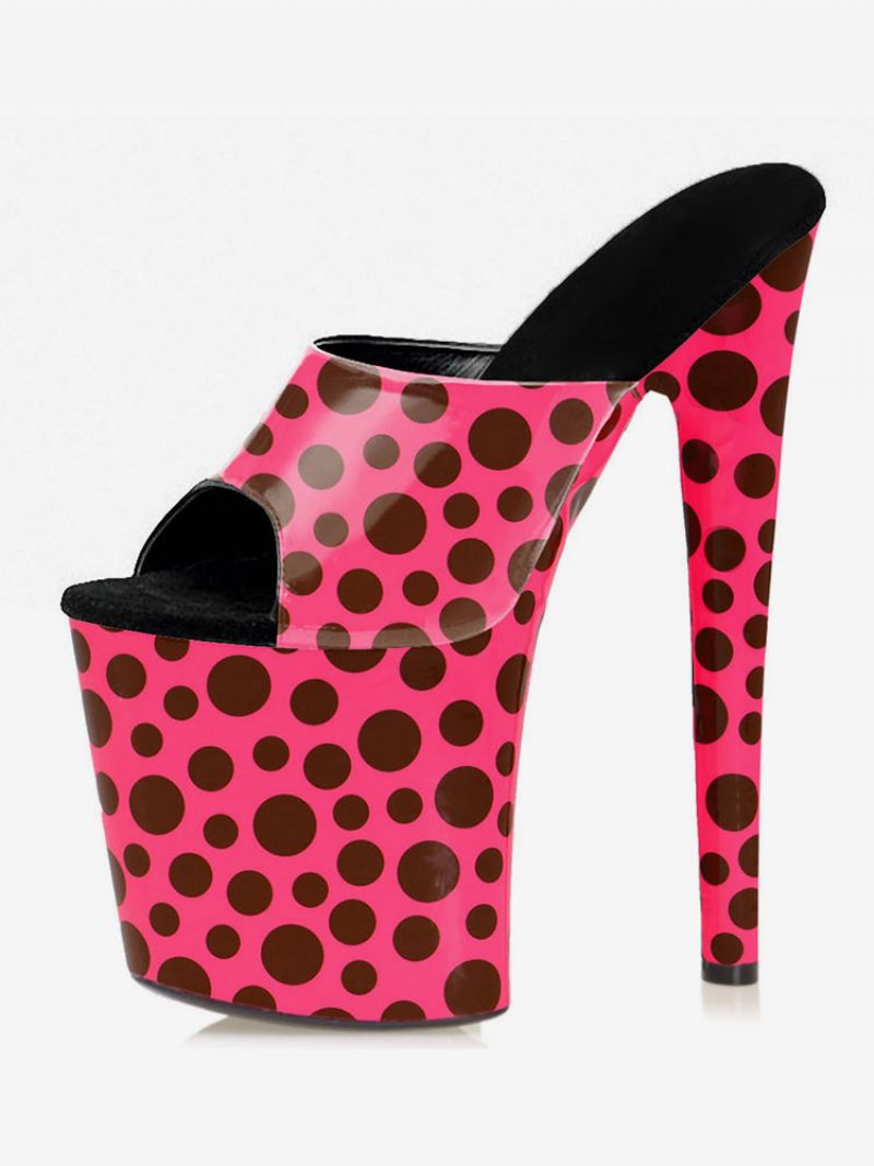 Pole Chaussures Danse Mules Sexy À Plateforme Et Talon Aiguille Pour Femme Moutarde Pois - Pêche