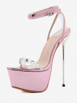 Sandales Sexy Pour Femmes Cuir Pu Rose Clair Bout Amande Talon Aiguille Chaussures