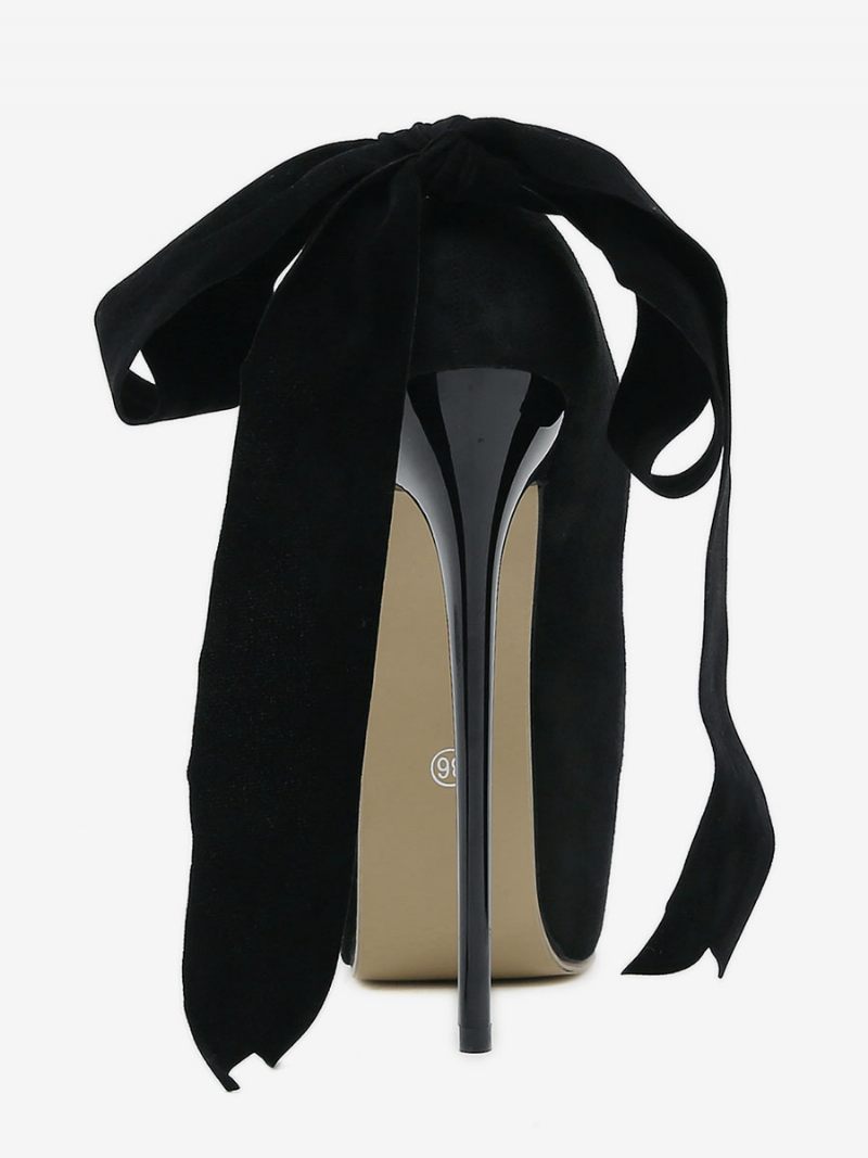 Talons Hauts Sexy Pour Femmes Nœuds Talon Aiguille Escarpins Supérieurs Micro-daim - Noir