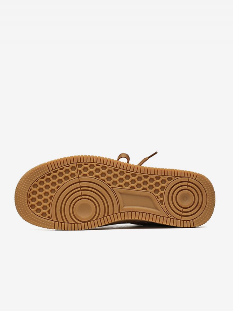 Baskets Marron Pour Hommes Cuir Vache À Bout Rond Et Dentelle Uop Chaussures Skate - Jaune