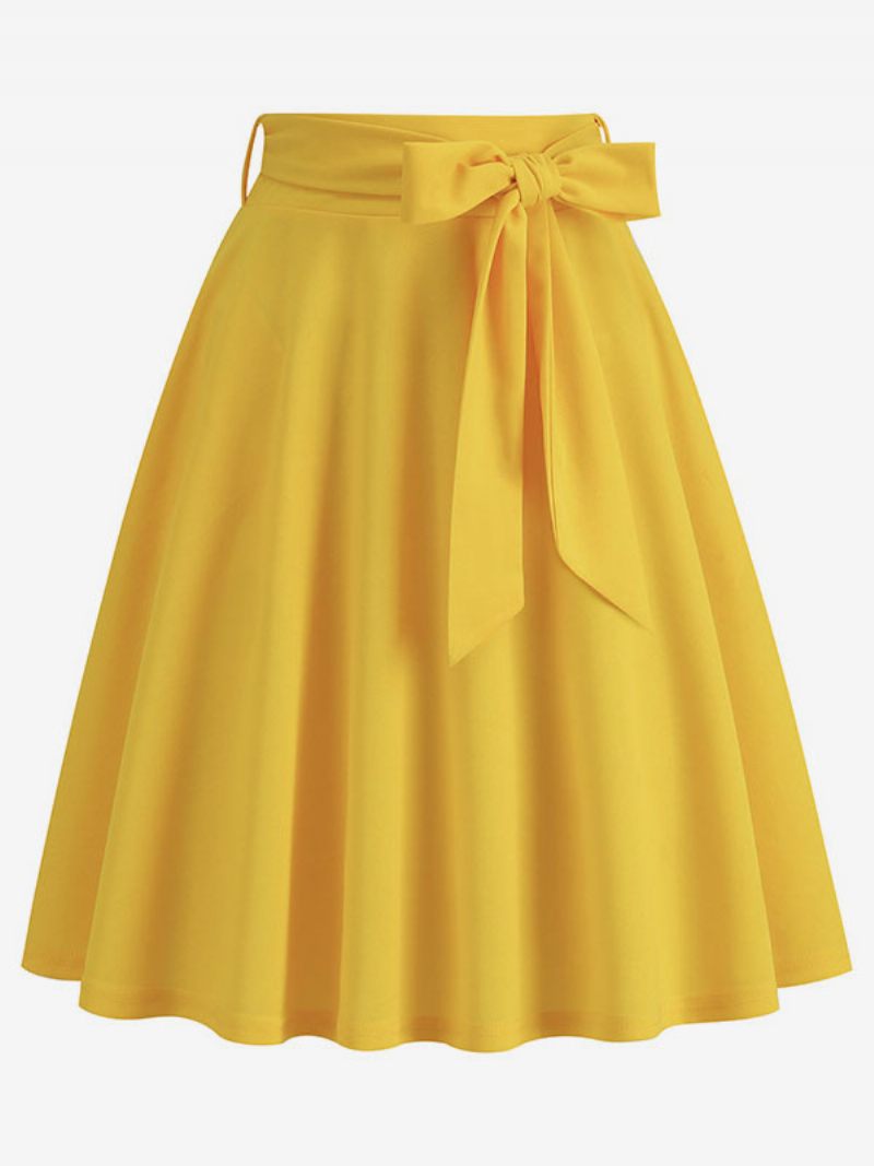 Jupe Courte Pour Femmes Nœuds Taille Surélevée Bas Vintage Superposés - Jaune