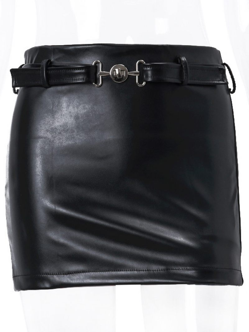 Jupe Femme Noir Détails Métal Pu Cuir Court Taille Basse Bas Pour Femmes - Noir