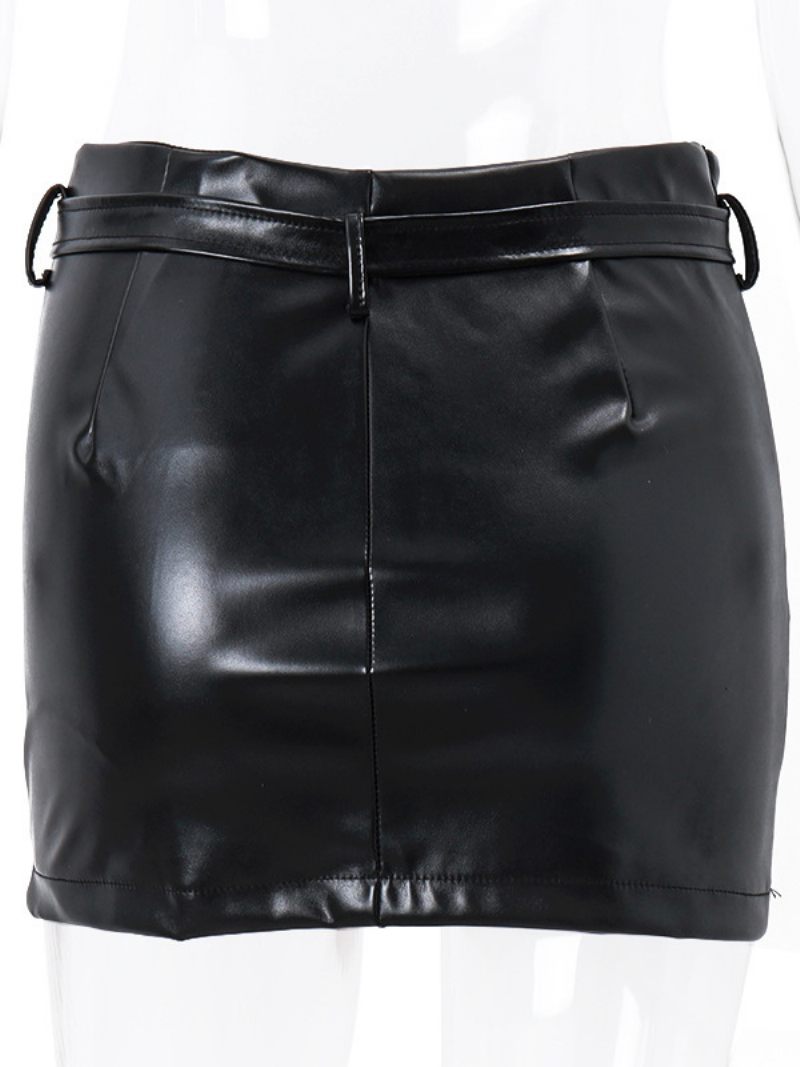 Jupe Femme Noir Détails Métal Pu Cuir Court Taille Basse Bas Pour Femmes - Noir