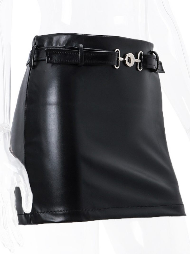 Jupe Femme Noir Détails Métal Pu Cuir Court Taille Basse Bas Pour Femmes - Noir