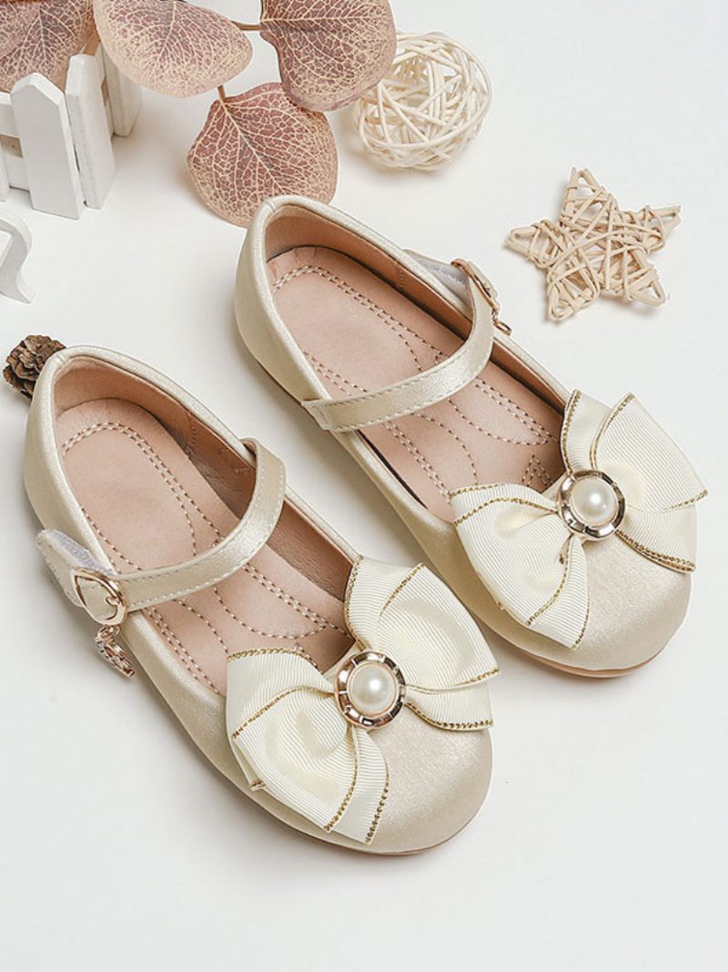 Chaussures Fille Fleur Abricot Pu Cuir Arcs Fête Pour Les Enfants - Jaune Clair