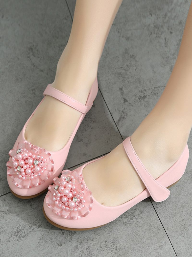 Chaussures Fille Fleur Fête Cuir Pu Rose Avec Perles Pour Enfants