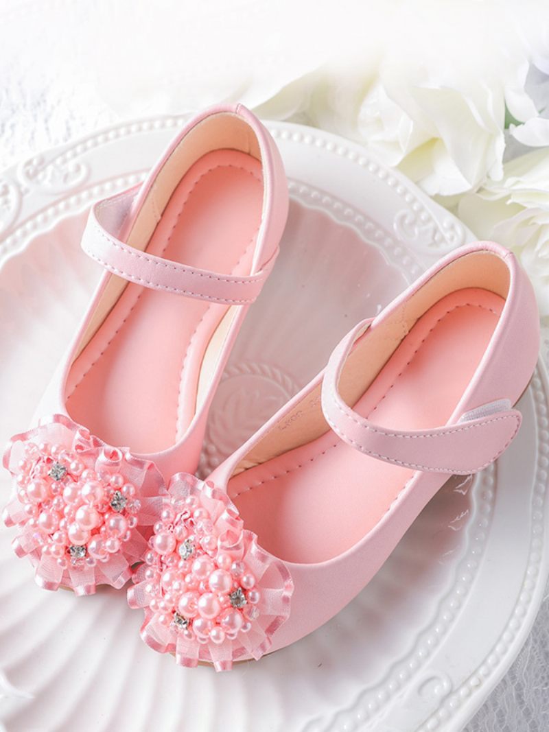 Chaussures Fille Fleur Fête Cuir Pu Rose Avec Perles Pour Enfants - Rose