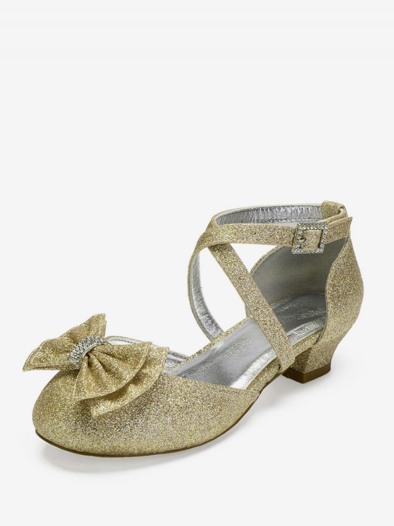Chaussures Fille Fleur Mariage Plates À Nœud Pailleté Pour Les Filles - Champagne