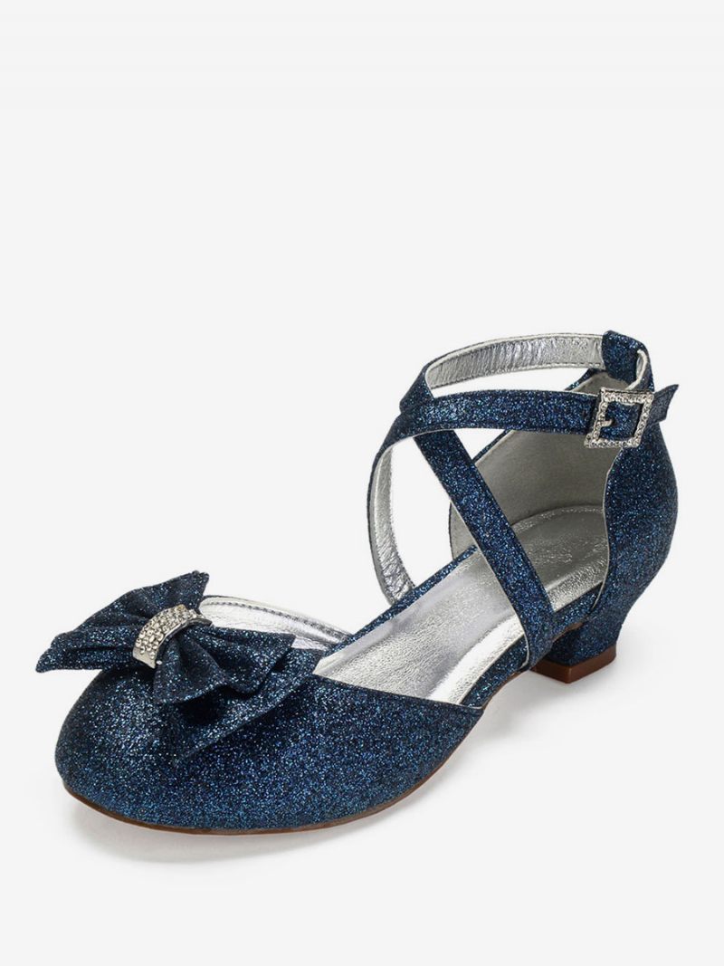 Chaussures Fille Fleur Mariage Plates À Nœud Pailleté Pour Les Filles - Bleu Profond