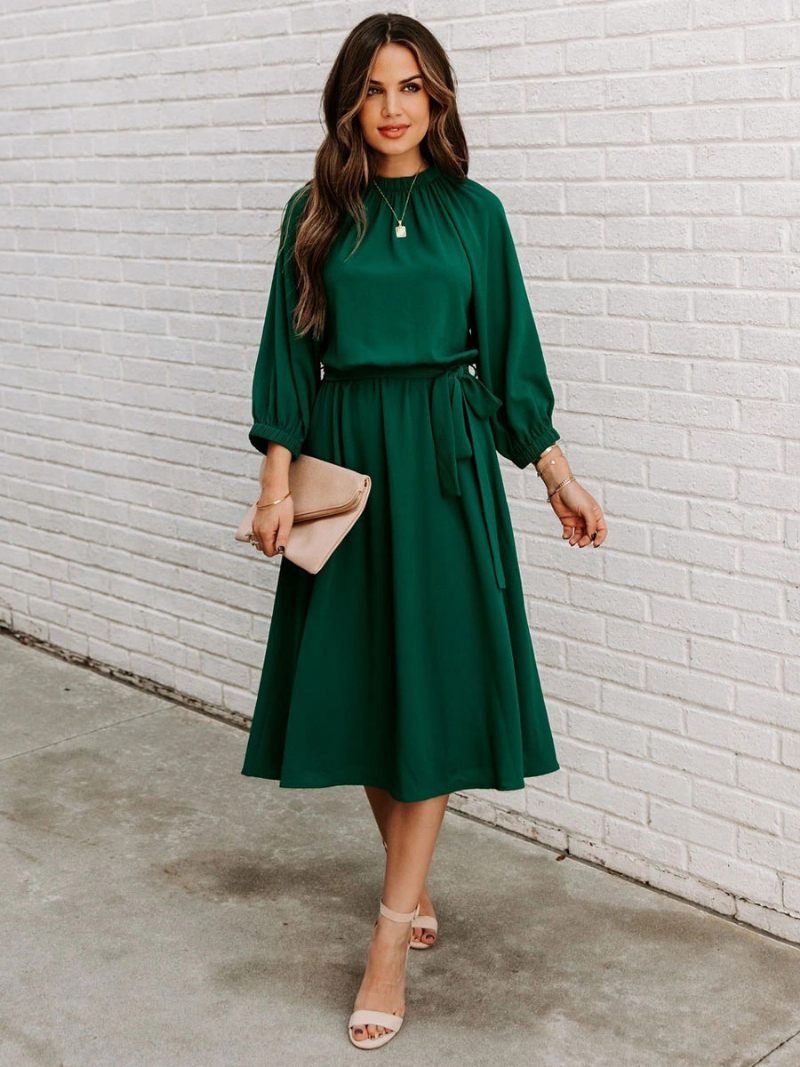Robe Mi-longue À Manches 3/4 Et Col Bijou Pour Femme