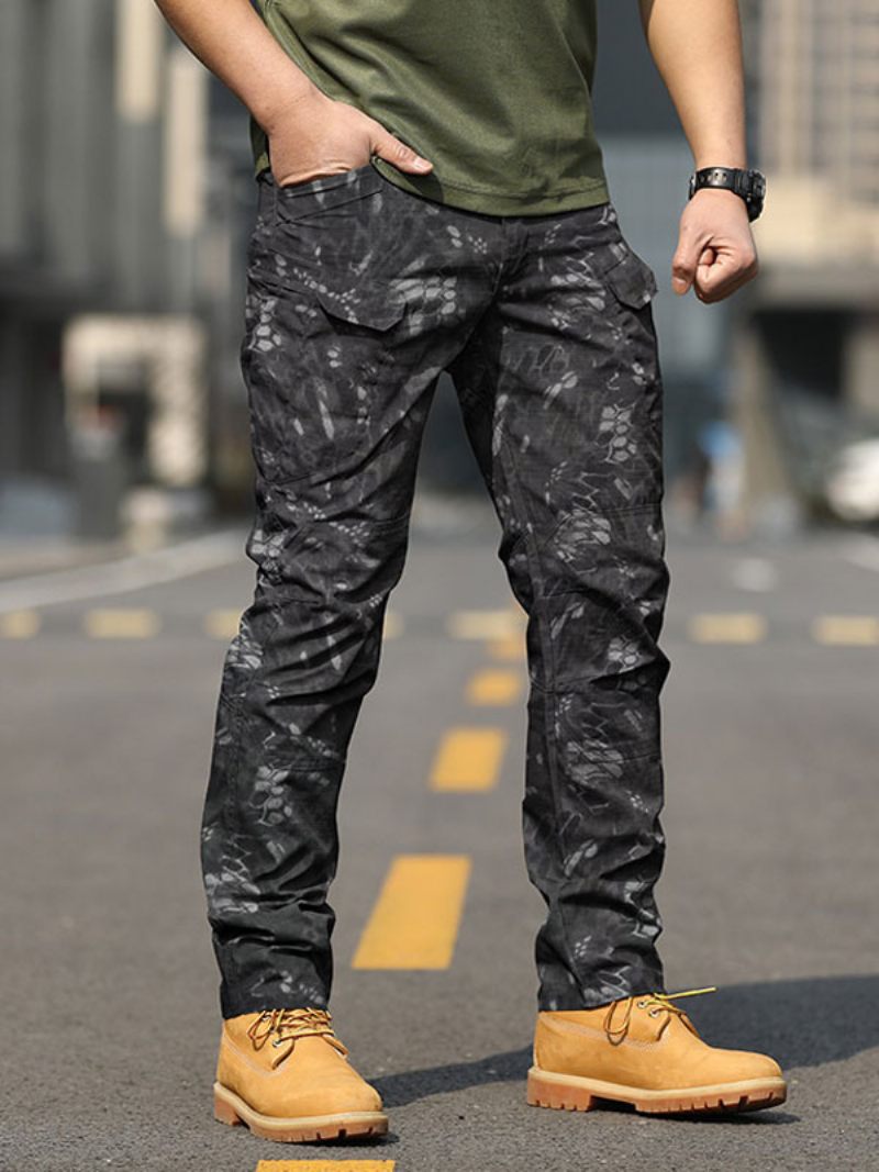 Pantalon Homme Décontracté Camouflage Taille Naturelle Cargo Droit Noir