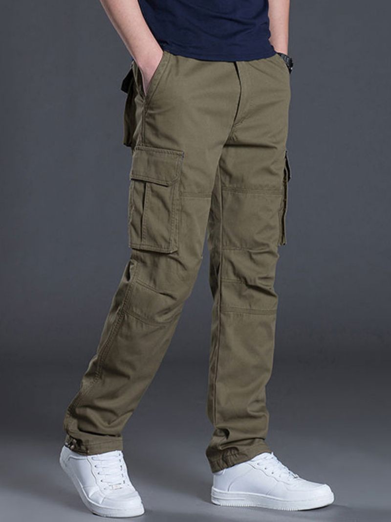 Pantalon Pour Hommes Décontracté Taille Naturelle Cargo Droit Jaune Vert - Jaune Vert