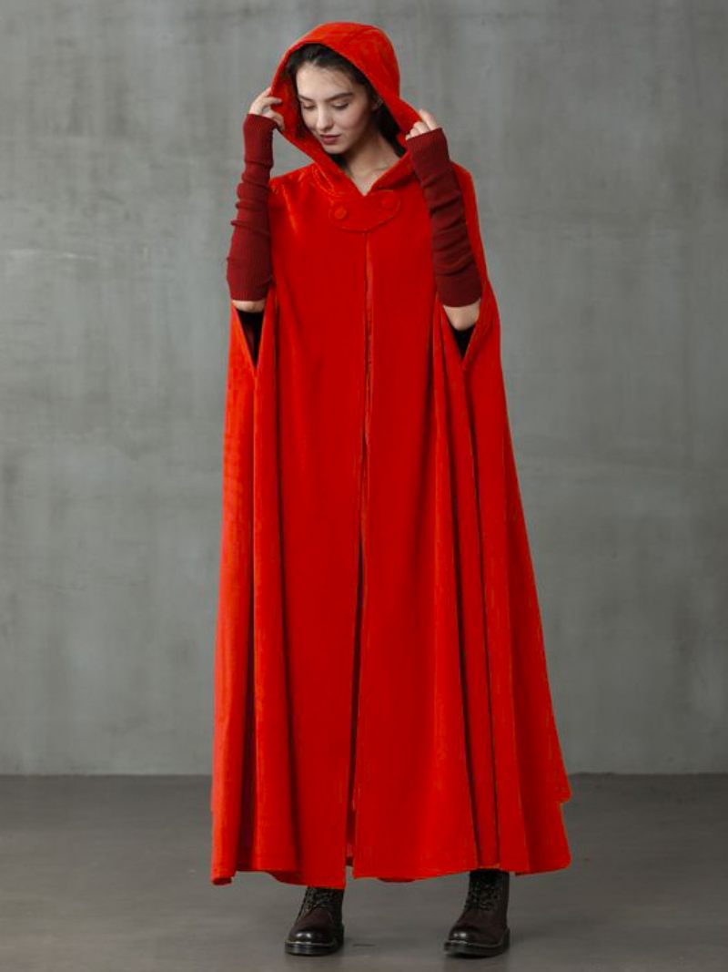 Poncho À Capuche Pour Femme Vert Chasseur Cape Surdimensionnée - Rouge